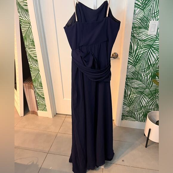Fame and Partners Navy Blue Strapless Draped Gown Size 10 - Picture 4 of 10